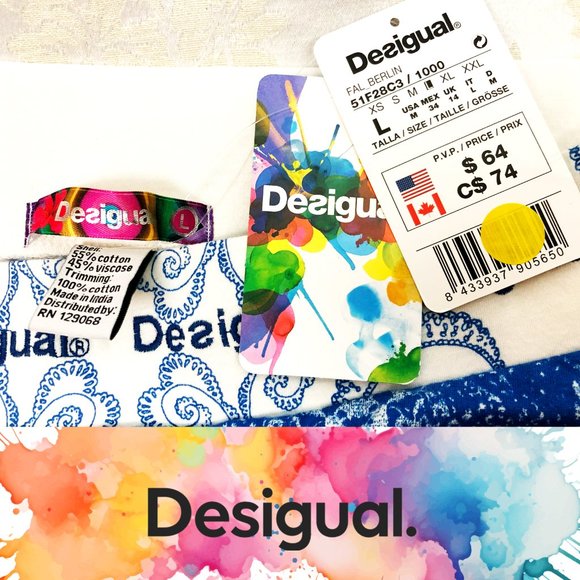 Desigual Fal BERLIN A line cotton colorful summer shiny layer look Lg skirt New - Picture 7 of 8